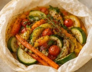 Légumes colorés cuits en papillote
